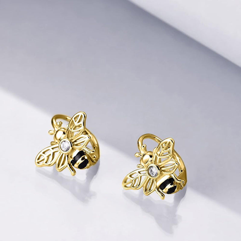 Bee Painting Oil Clip Female Mori Style Vacation Wax Inlaid Earrings