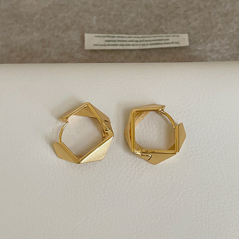 Style Geometric Irregular Rhombus Glossy Metal Personality Trendy Earrings