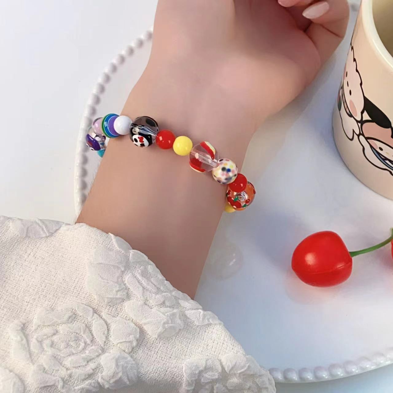 Summer Dopamine Green Apple Paradise Design Beaded Cute Good-looking Sweet Bracelet