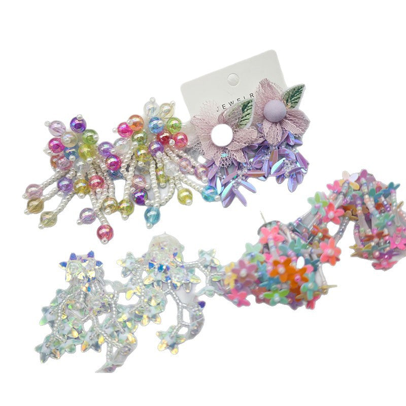 Women's Sequined Flower Tassel Fashion Sweet Personality Colorful Beads Stud Earrings