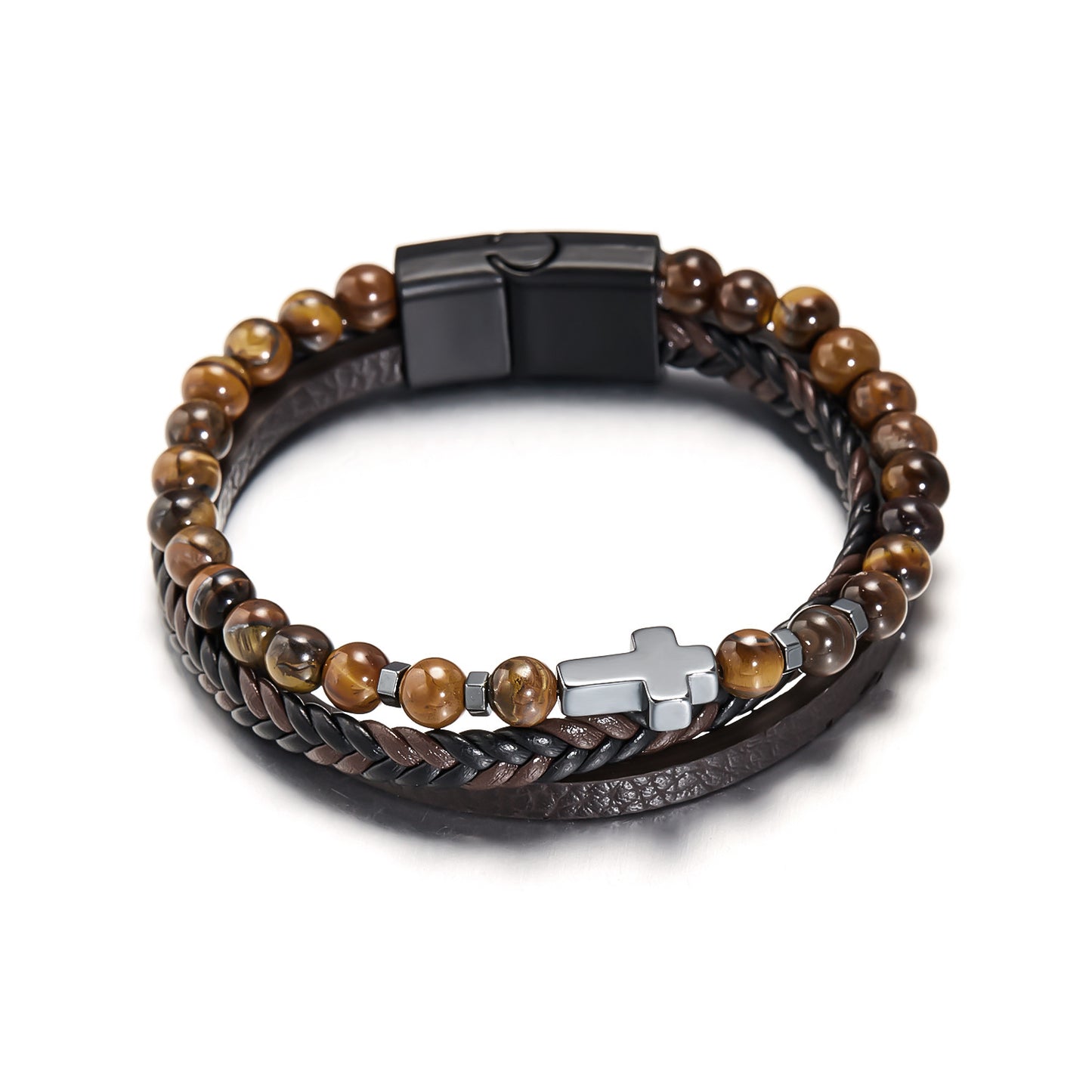 Stone Leather Obsidian Volcanic Rock Elements Bracelets