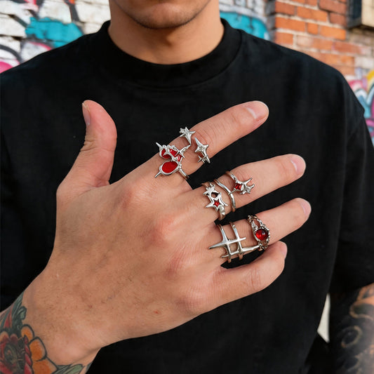 Men's Vintage Gemstone Hip Hop Fashion Personality Five-pointed Ring