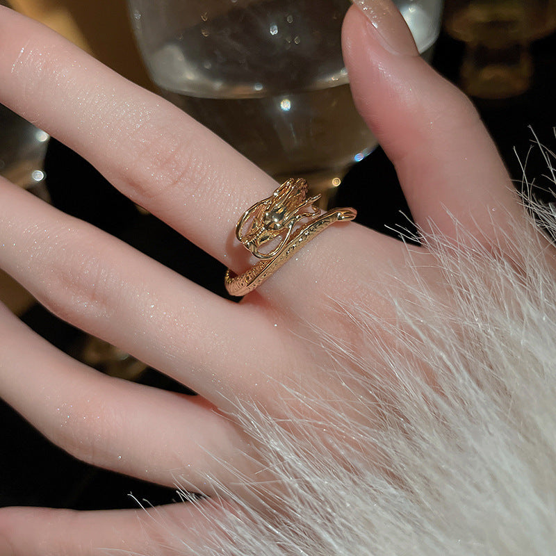 Women's Shining Diamond Snake-shaped Sier Open Advanced Texture Simple Trendy Cool Ring