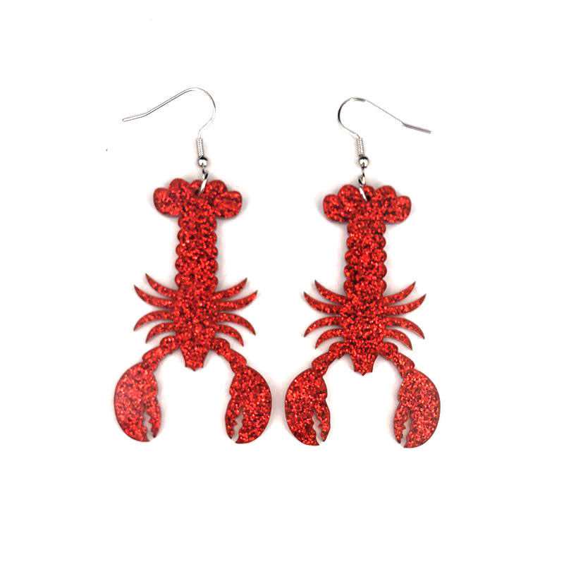 Women's Long Glitter Red Lobster Exaggerated Personalized Acrylic Rings