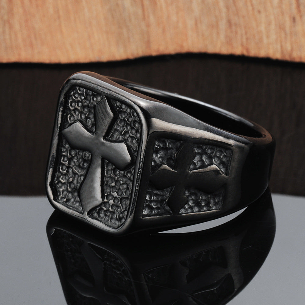 Titanium Steel Casting Trend Stone Texture Rings