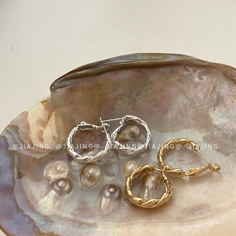 Twisted Twist Sier Needle Personality Simple Earrings