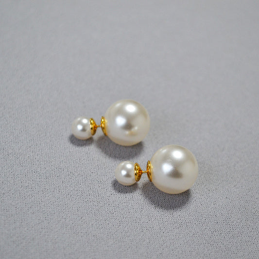 Highlight Perfect Circle Imitation Large Small Pearls Simple Temperament Earrings