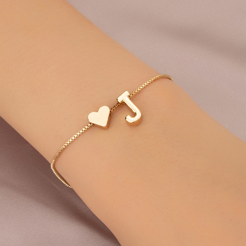 Heart Female Retro Personality Design English Letters Bracelets