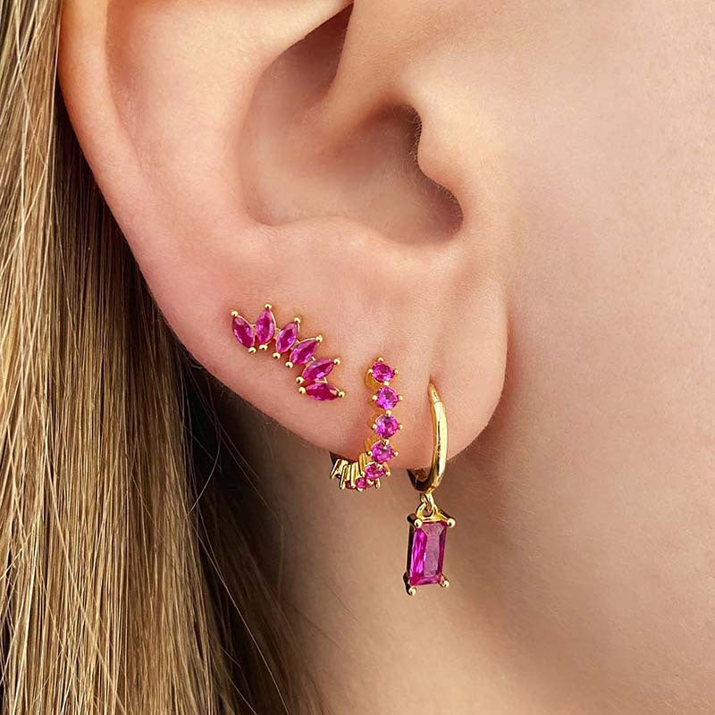 Needle Light Luxury Color Six Stone Retro Minority Design Refined Stud Earrings