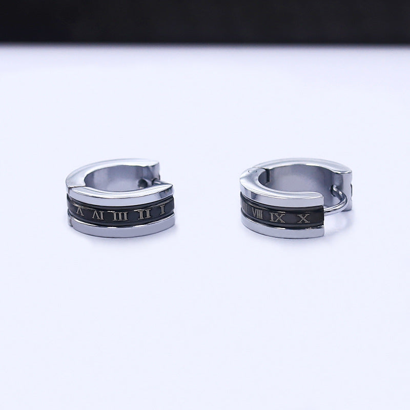 Men's Source Stainless Steel Female Drop Oil Plain Surface Black Roman Ear Buckle