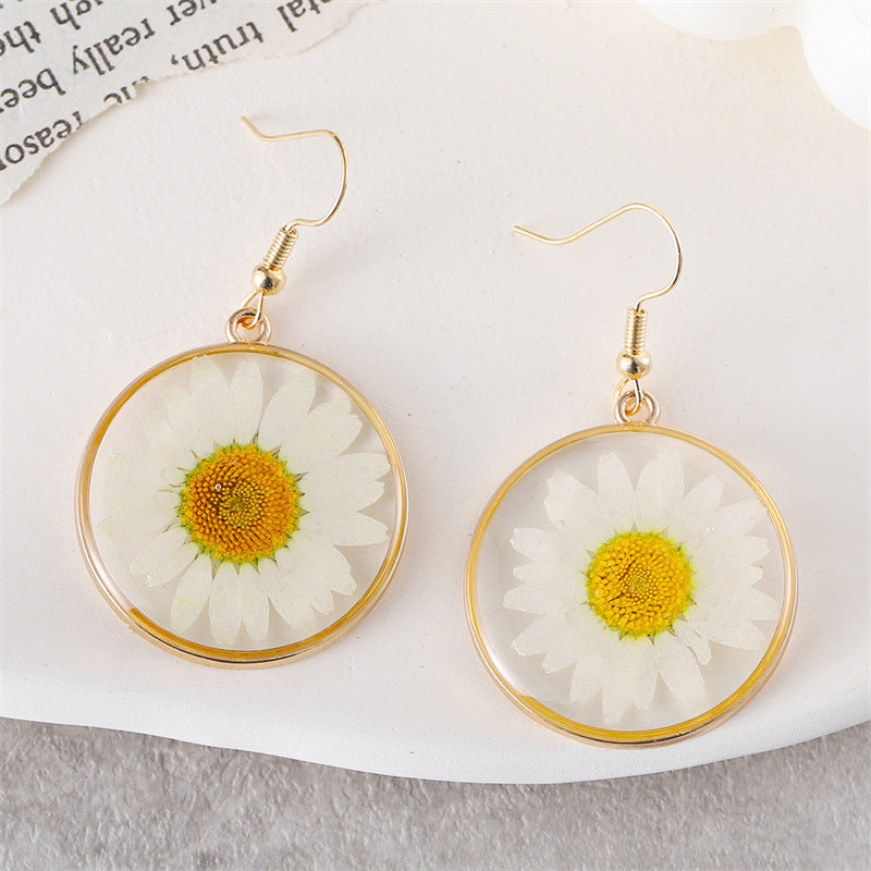 Fashion Personality Sunflower Epoxy Design Dried Flower Earrings