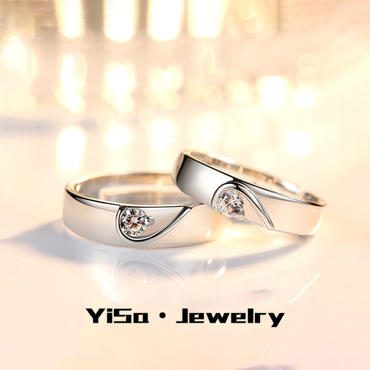 Couple Design Fashion Rhinestone Zircon Opening Ring