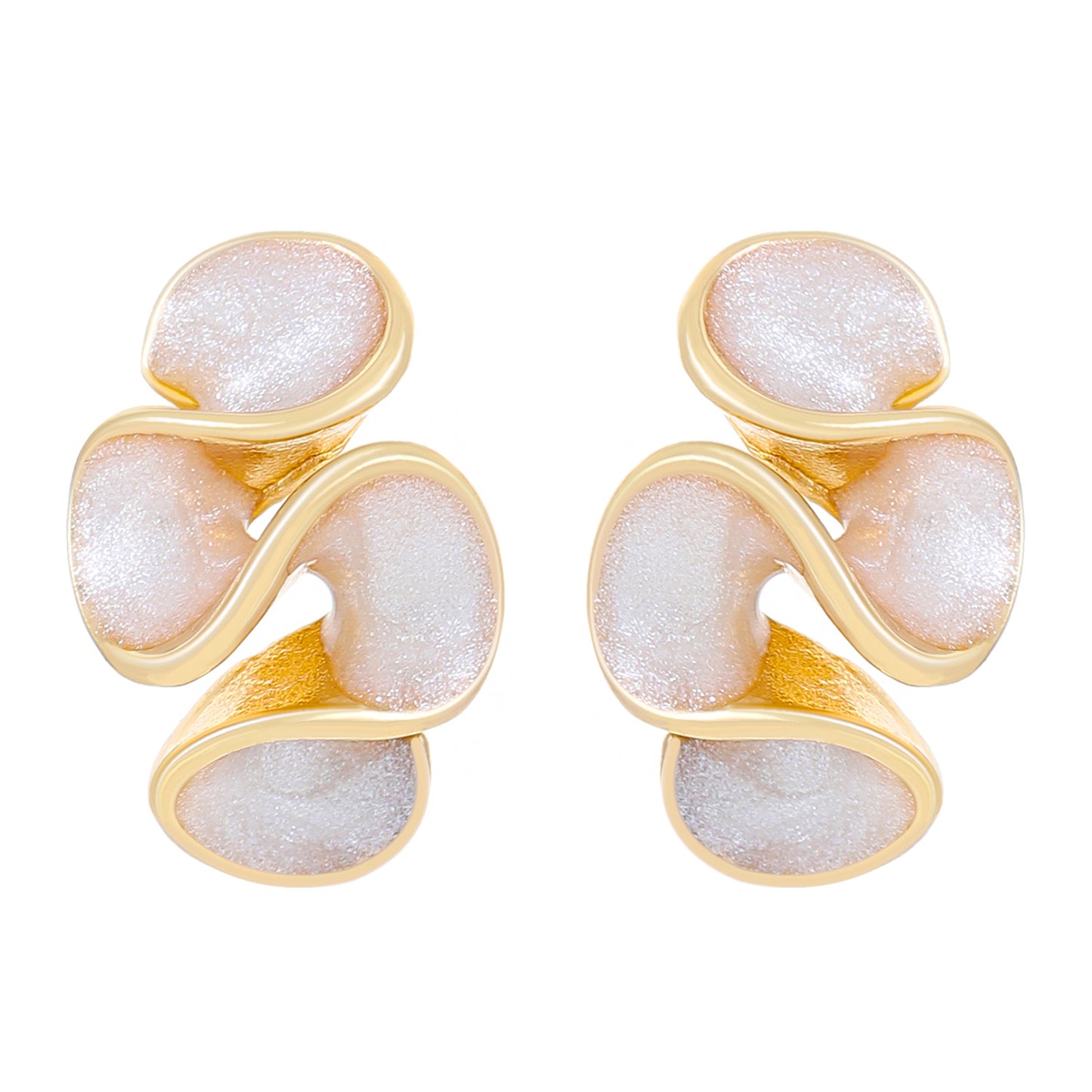 Women's Ruffled Oil Dripping Pleated Ear Cream Sweet Style Flower Enamel Stud Earrings