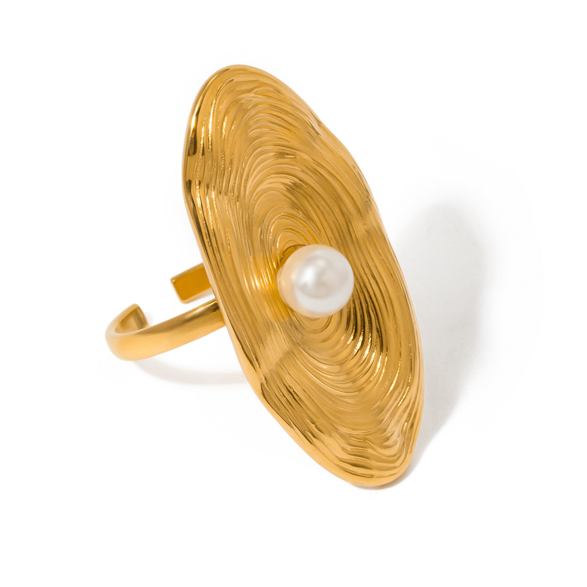 Jin Exaggerated Stainless Steel Pearl High Sense Niche Female Rings