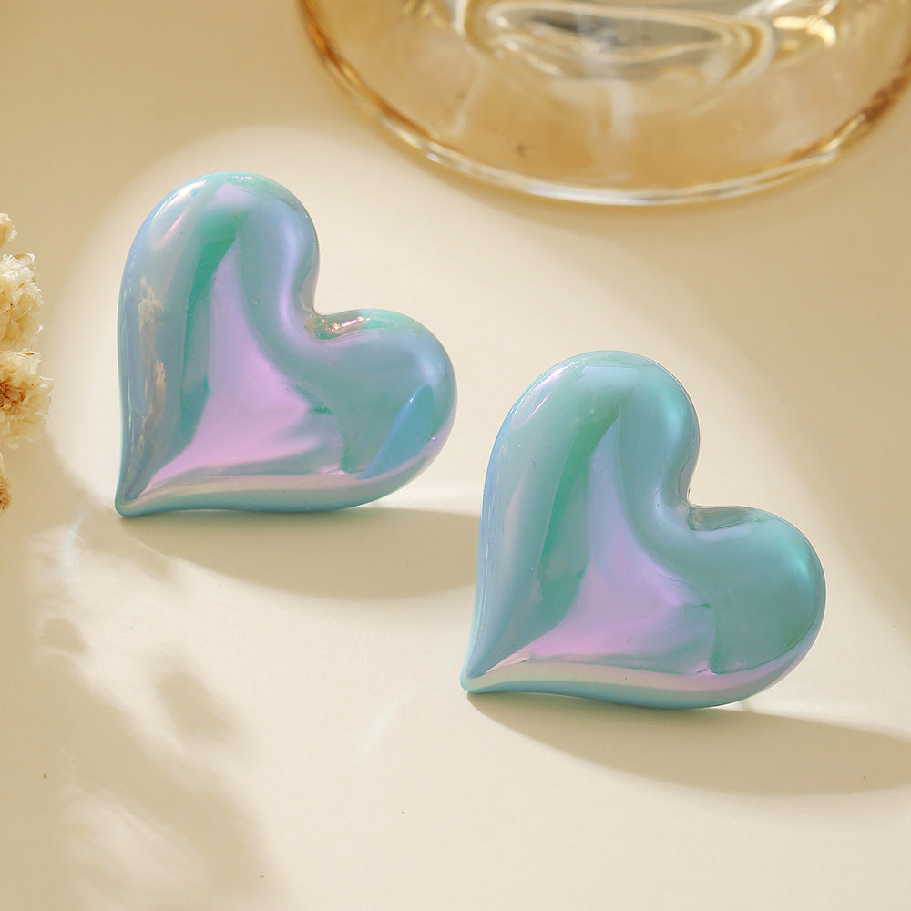 Women's Color Crooked Love Heart Casual Sweet Earrings