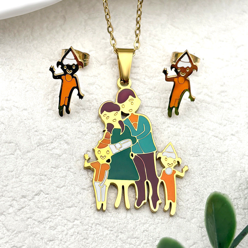 Clear Stock Rainbow Color Small Cartoon Female Oil Pendants