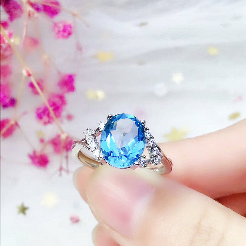 Live Simulation Sea Blue Topaz Oval Rings