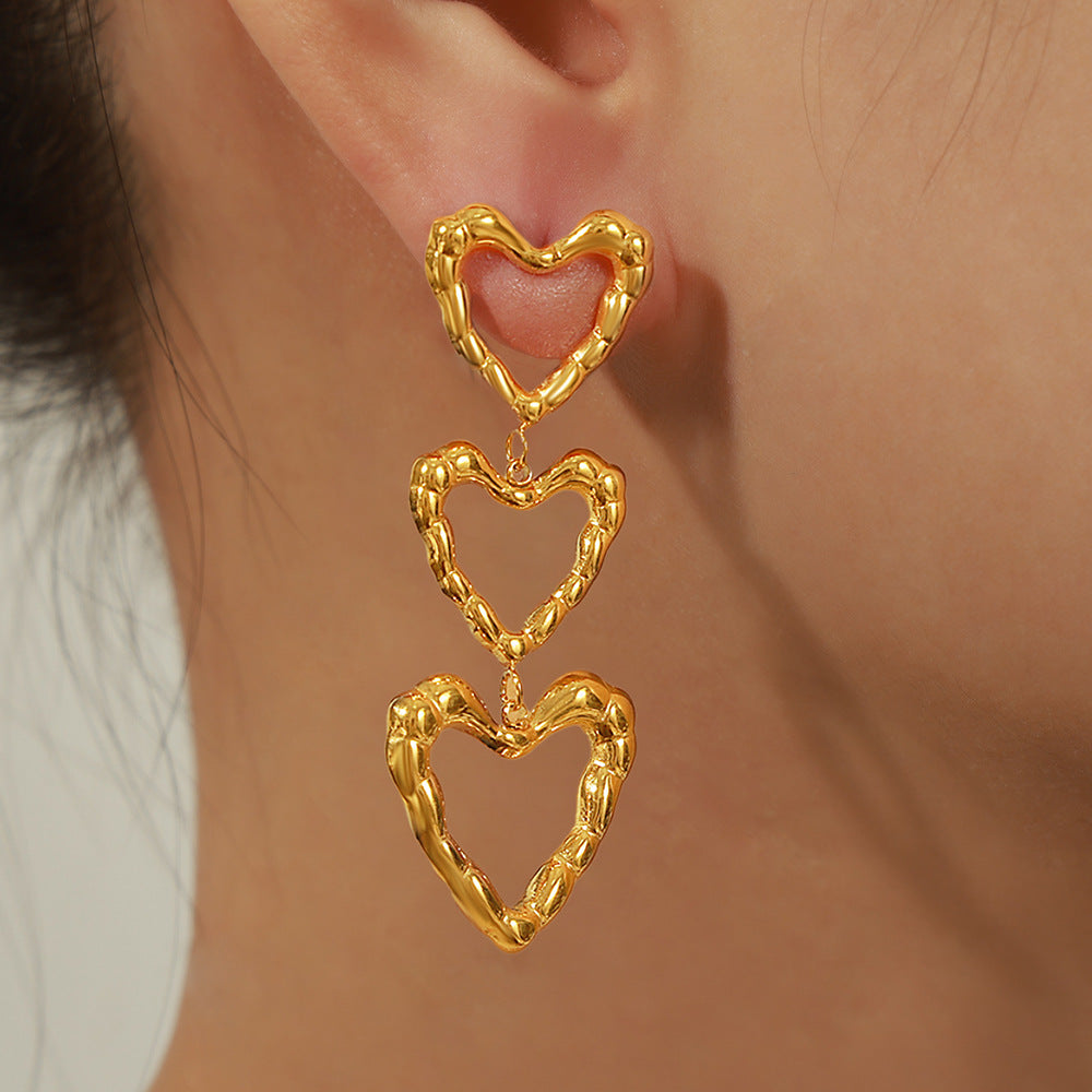 Women's Titanium Steel Gold-plated Irregular Heart-shaped Long Earrings