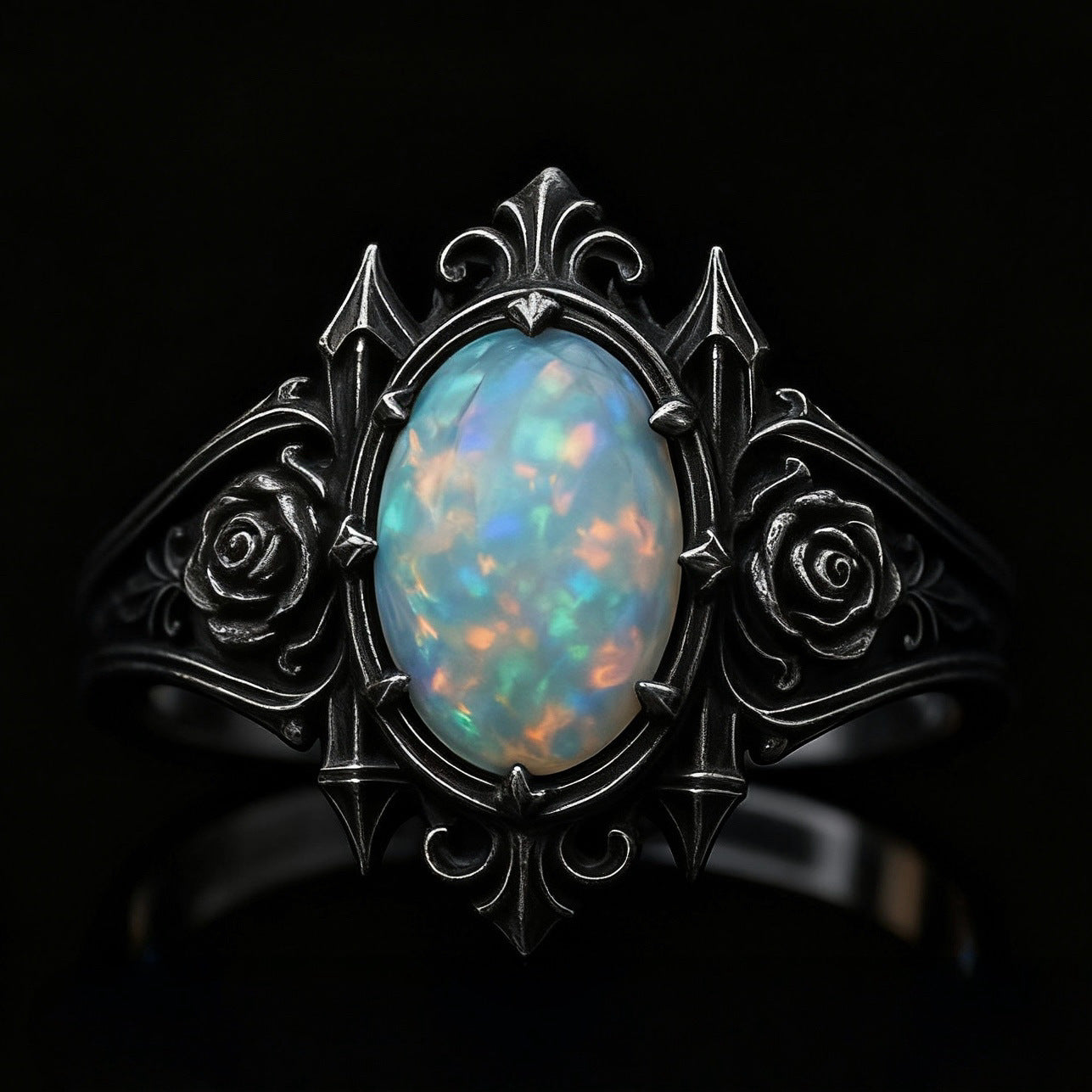 Cross Heart Rose Alloy Plating Antique Sier Ring