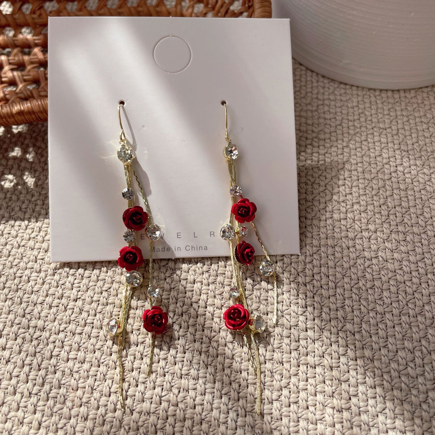 Bridal Red Veet Bow Heart Pearl Toast Earrings