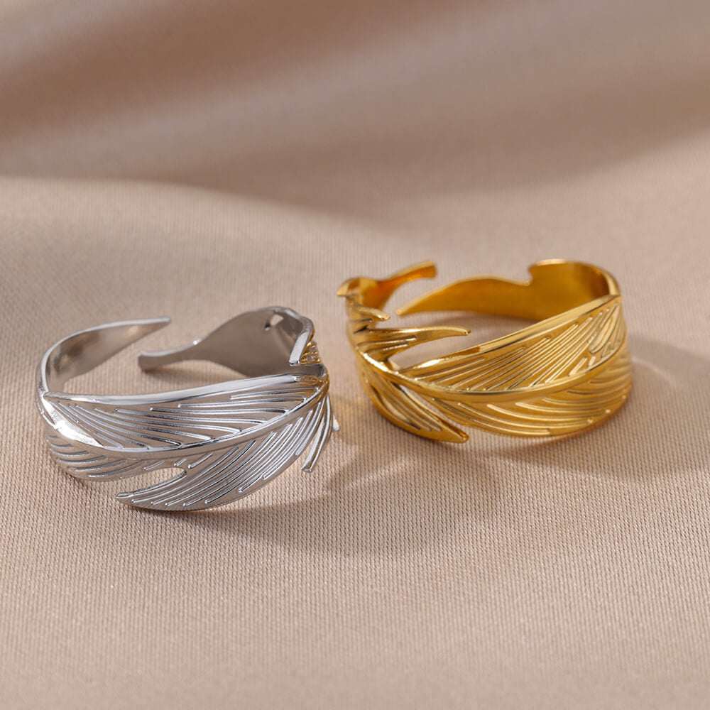 Women's & Men's Stainless Steel Leaf Geometric Gold-plated Open Rings