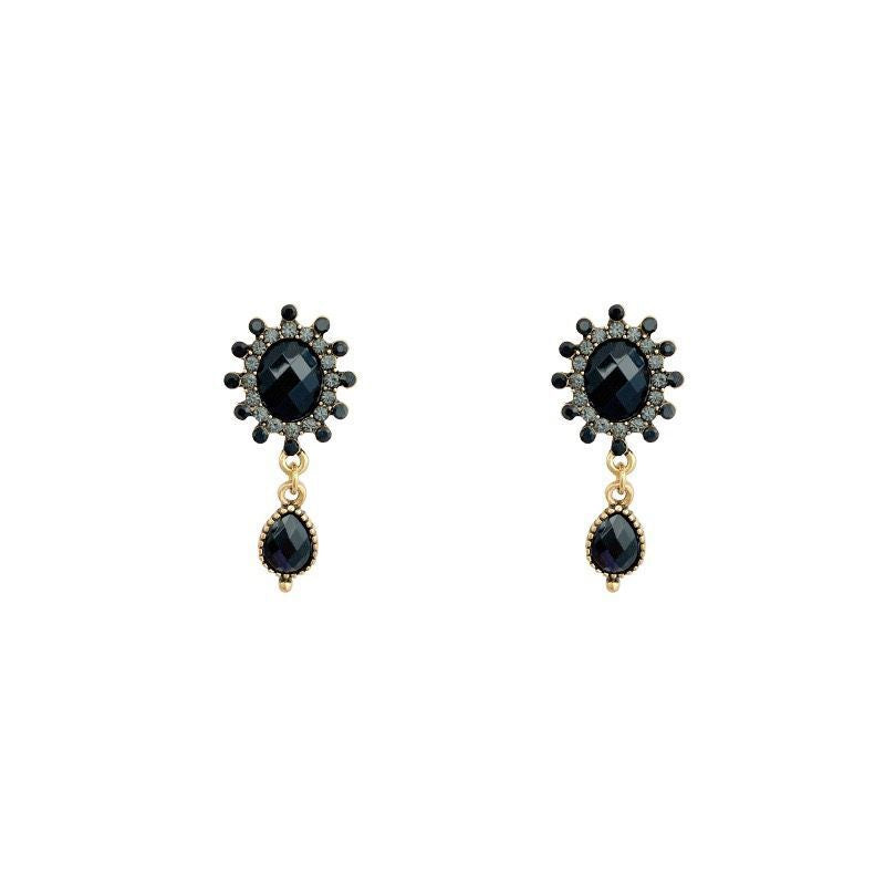 French Super Fairy Black Crystal Long Stud Earrings