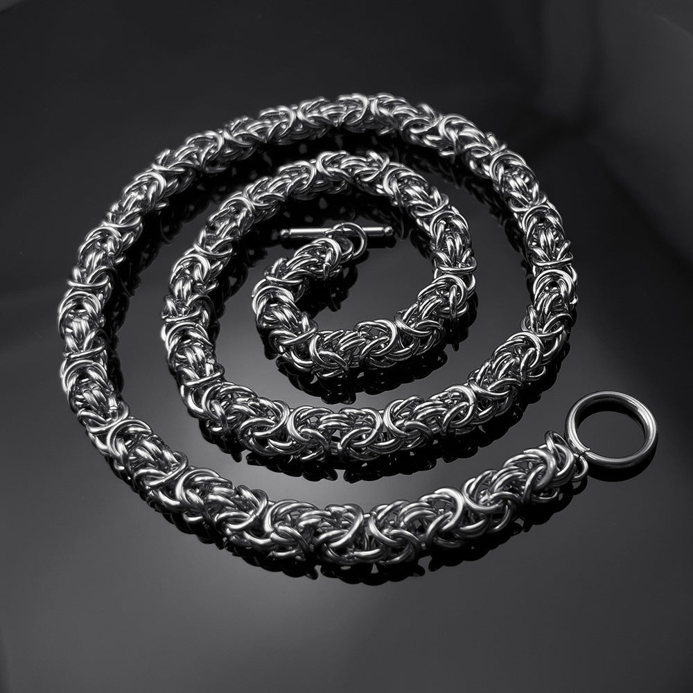 Men's Trendy Handmade Stainless Steel Cuban Circle Woven Titanium Necklaces