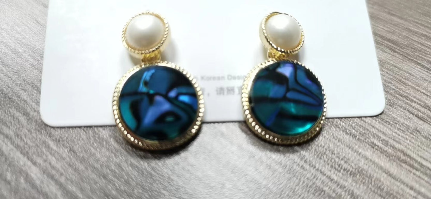Oil Painting Colorful Abalone Shell Natural Earrings