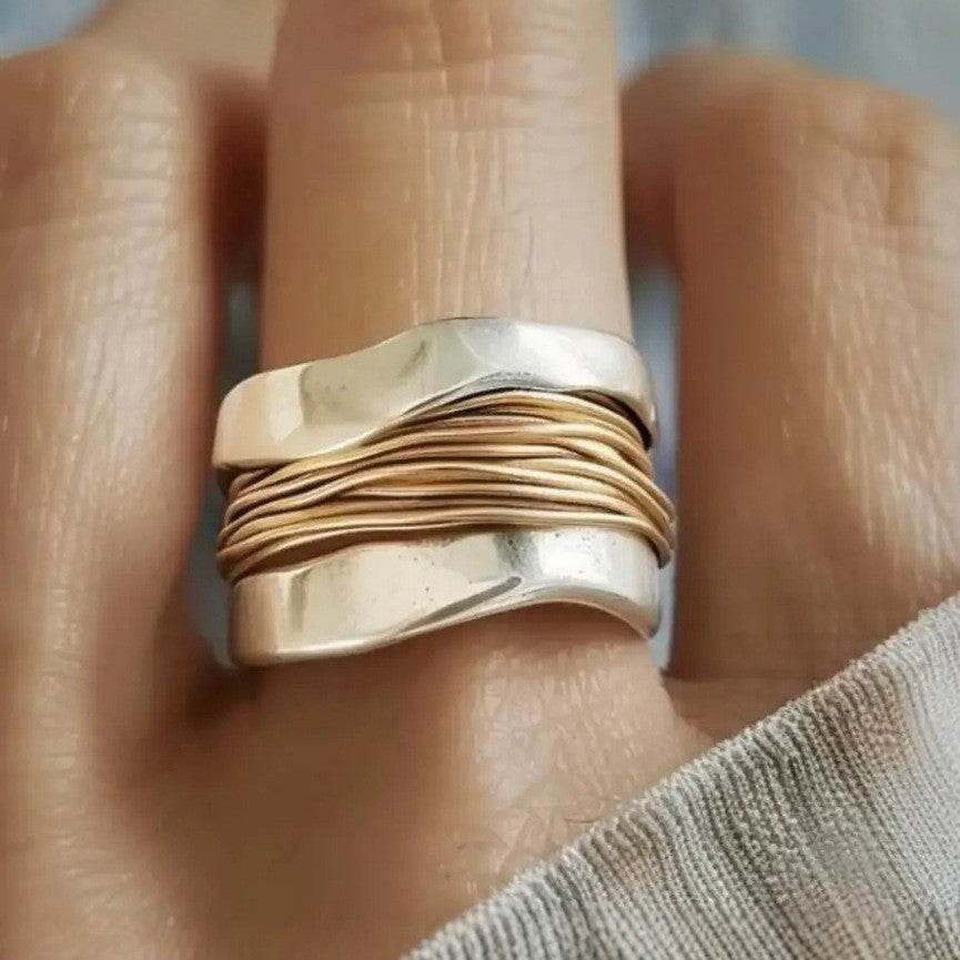 Women's & Men's Steel Wire Wide Face Personality Trendy Cool Ring