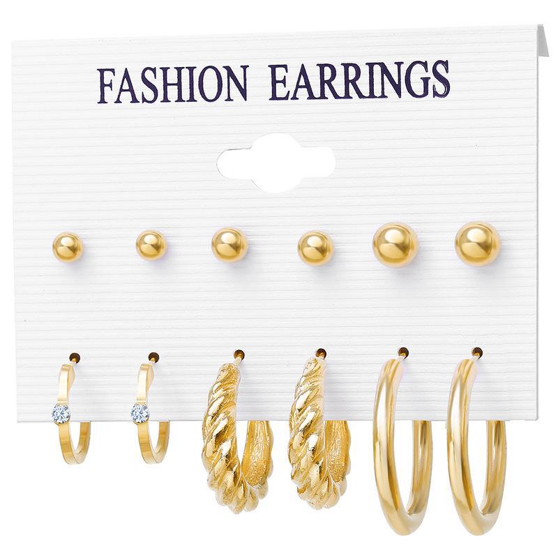 Women's Inlaid Pearl Creative French Retro Gold Ear Stud Earrings