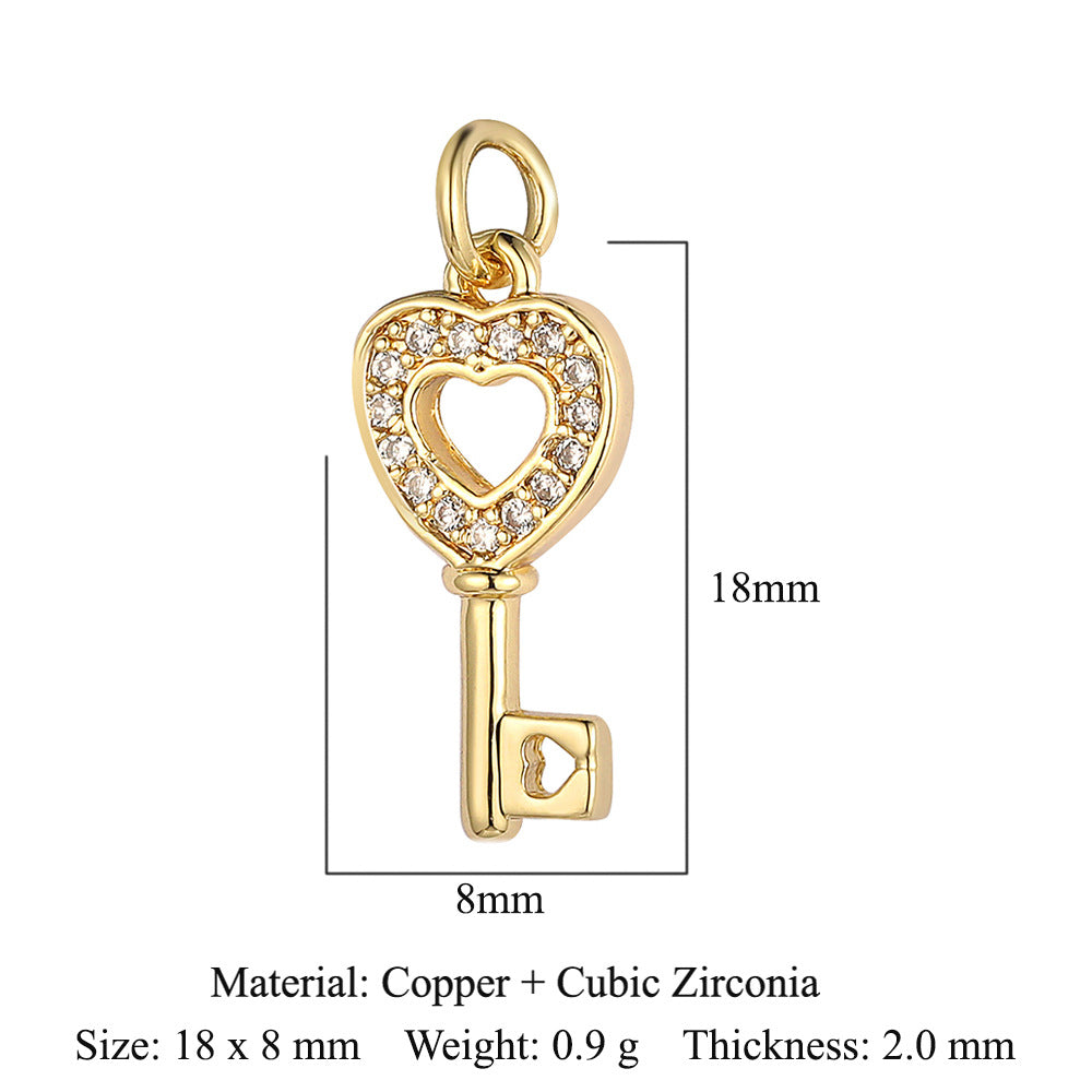 Peach Heart Lock Key Copper Zircon Pendants