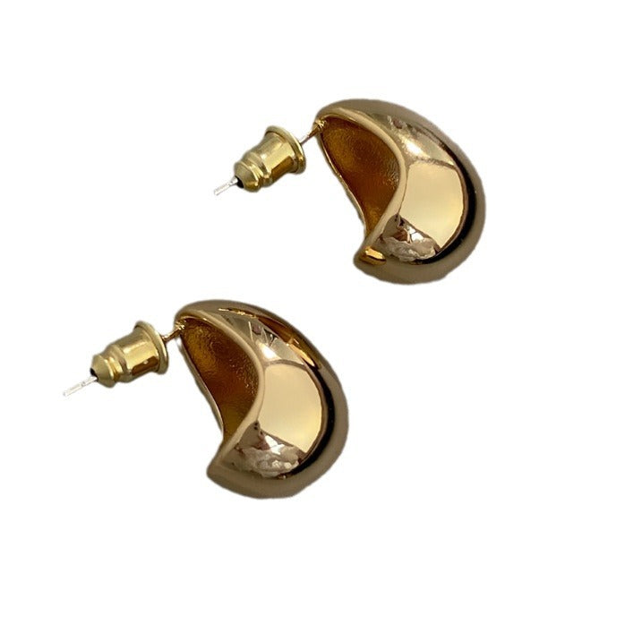 Women's Oval Semicircle Thick Hollow Glossy Metal Earrings