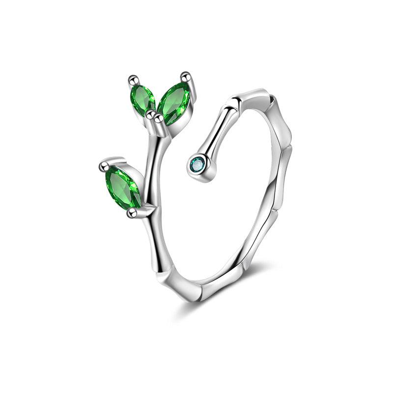 Fresh Green Leaf Bamboo Female Fashion Simple Bud Leaves Open Rings
