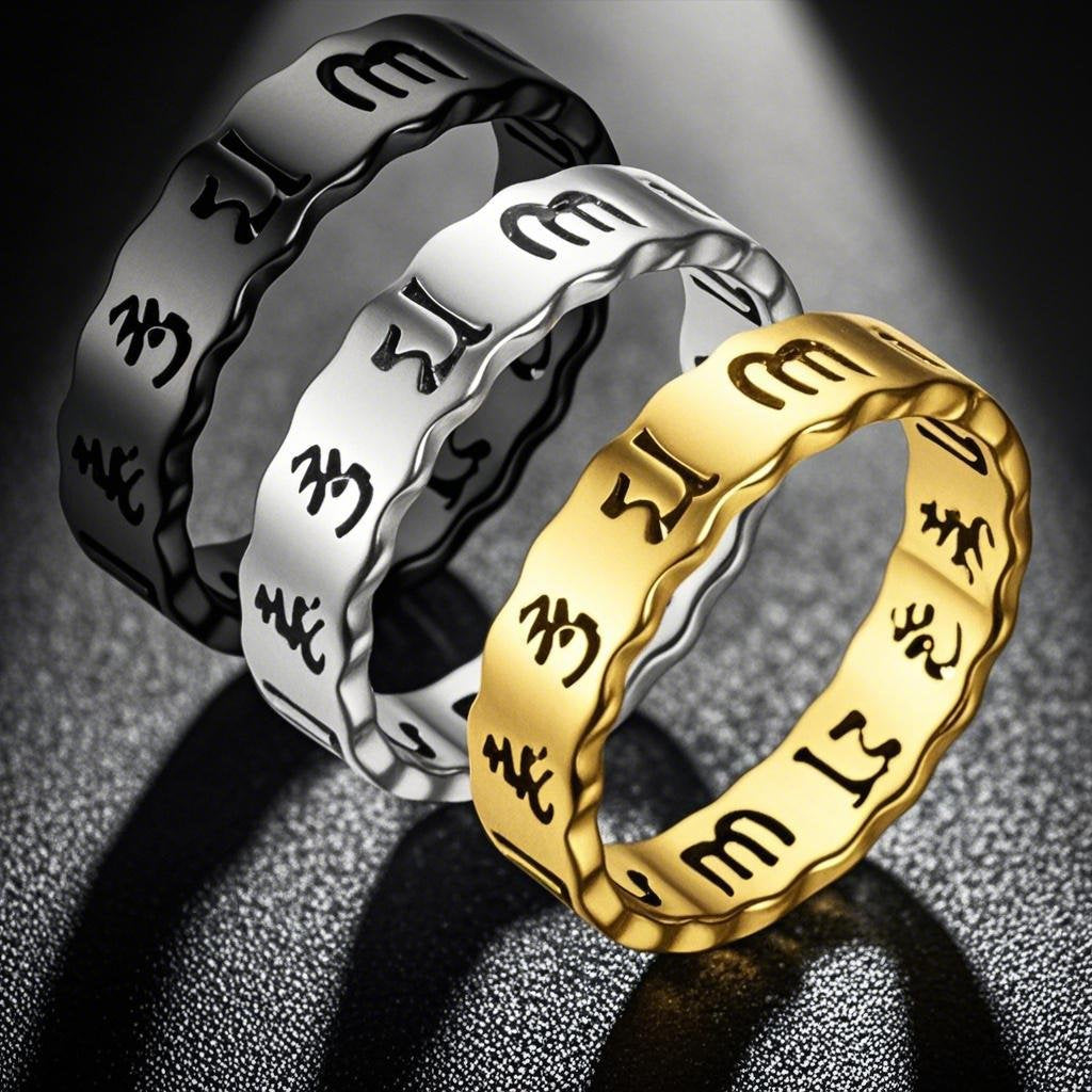 Stainless Steel Light Luxury High Sense Six Words Mantra Ring