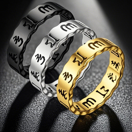 Stainless Steel Light Luxury High Sense Six Words Mantra Ring