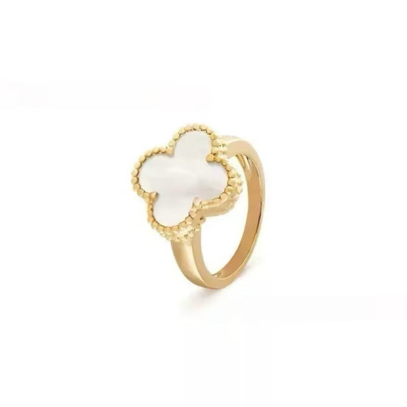 Gold High Version November's Clover Rose Natural Fritillary Full Diamond Rings