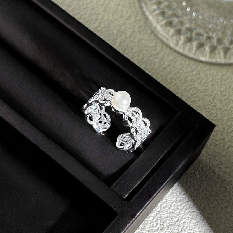 Sweet Style Niche Design Butterfly Flower Female Lace Hollow Out Ring