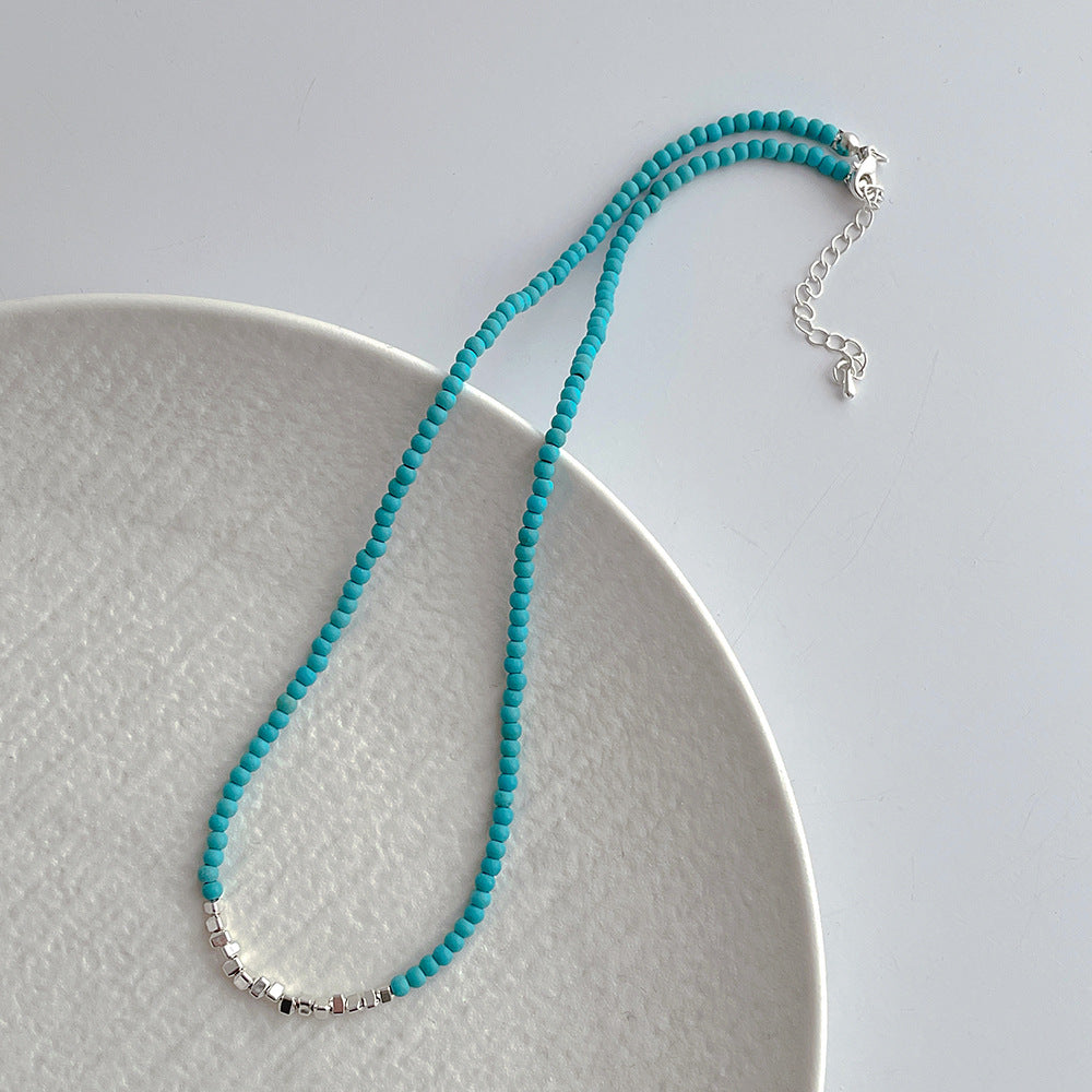 Turquoise Stitching Small Pieces Of Sier Very Fine Vintage Necklace