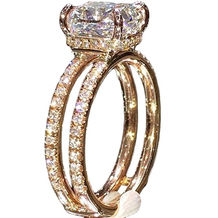 Classic Ornament Gold-plated Diamond Crown Square Rings