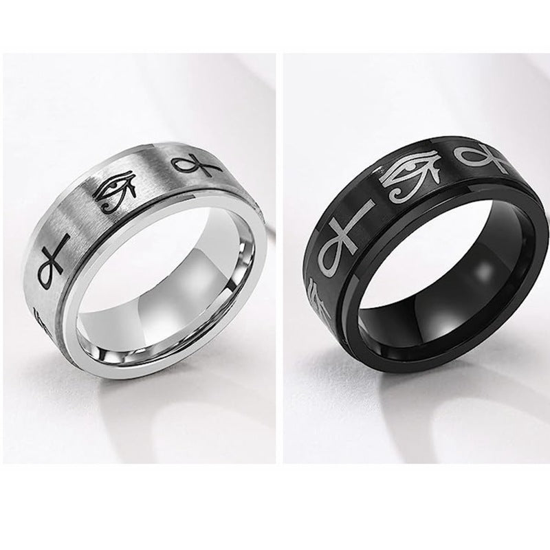 Titanium Steel Marking Cross Horus Eye Rotating Rings