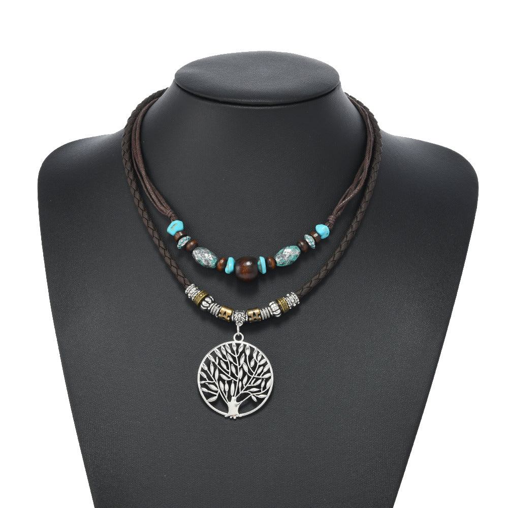 Women's Xi Tree Of Life Braided Rope Adjustable Length Daily Necklace