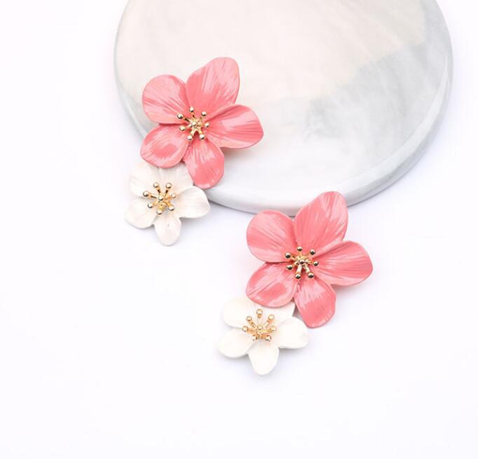 Trend Multicolor Double Layer Flower Simple Earrings