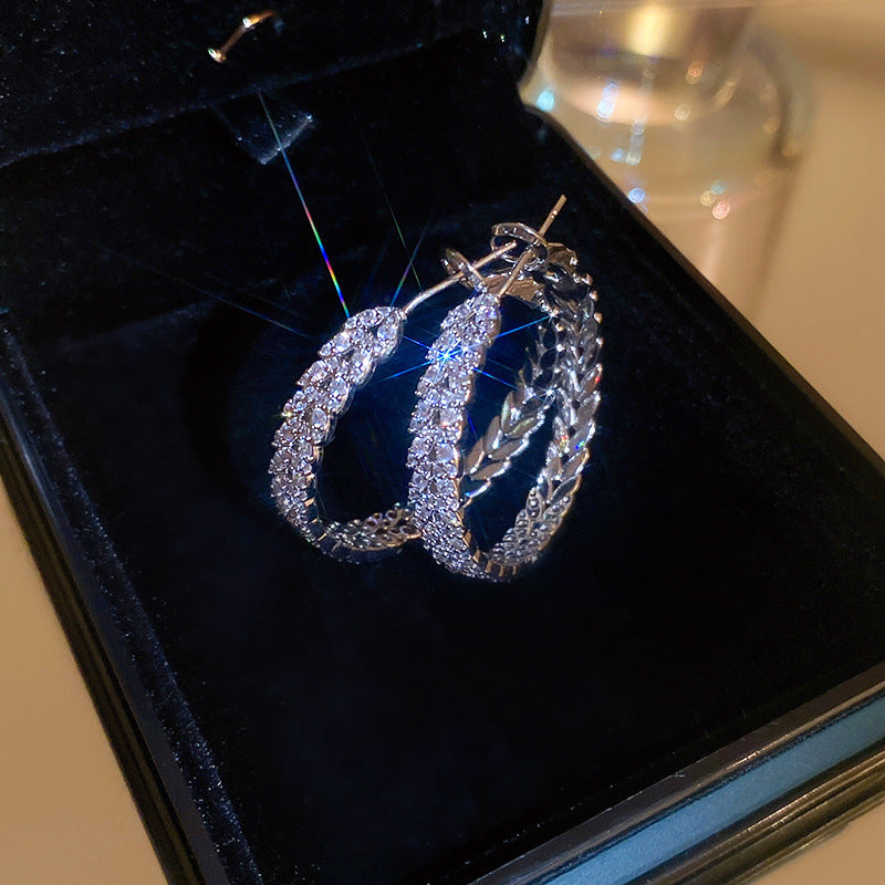 Korean Style White Zircon High-grade Simple Personalized Design Sense Earrings