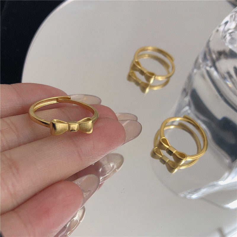 Simple Sweet Bow Matte Gold High Sense Daily Adjustable Ring