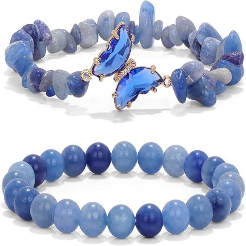 Women's Natural Stone Butterfly Elastic Beaded Bracelet