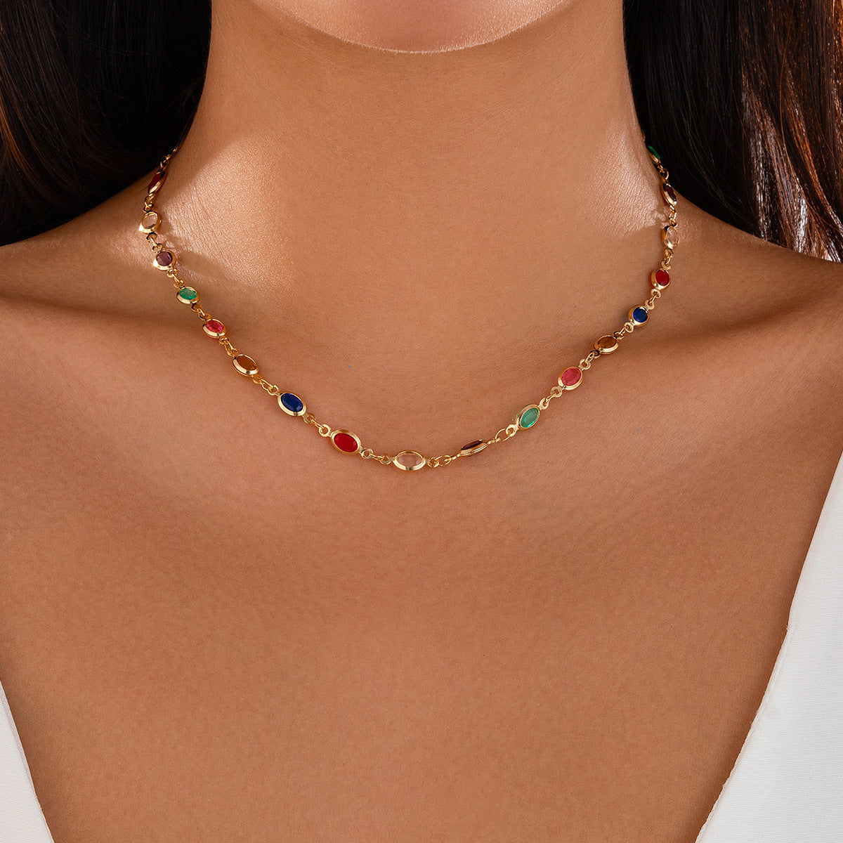 Ornament Fashion Color Crystal Chain Affordable Luxury Necklaces