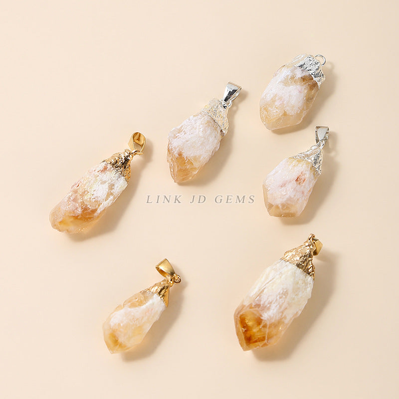 Natural Yellow Crystal Cluster Irregular Rough Pendants