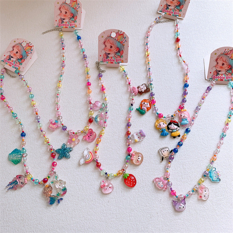 Children's Cartoon Princess Colorful Beaded Short Jewelry Necklaces