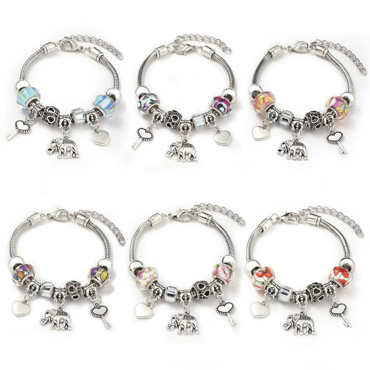 Glass Bead Small Elephant Lucky Tree Retro Transparent Bracelet