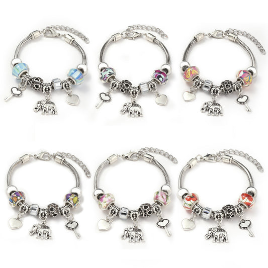 Glass Bead Small Elephant Lucky Tree Retro Transparent Bracelet